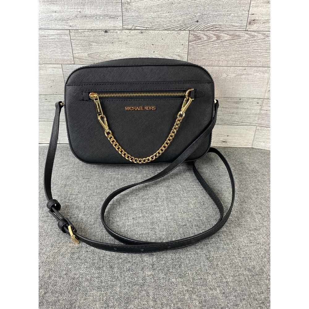 MICHAEL KORS Women's Jet Set Item East West Chain Crossbody Bag Black/Gold